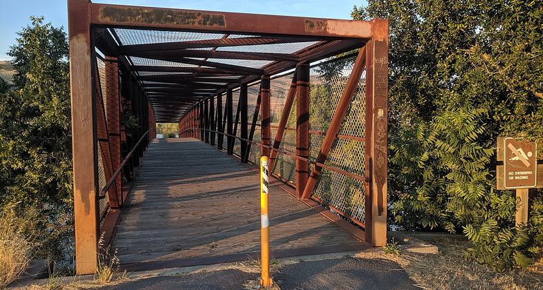 A bridge over Coyote Creek on the Coyote Creek Trail in South San Jose next to Monterey Road