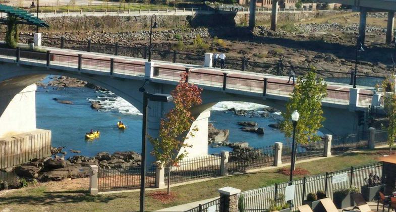 Bike/pedestrian Bridge on NRT trail - kayakers below on the Chattahoochee River. Photo by Tracie Sanchez.