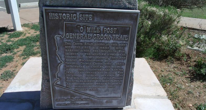 This"0" Mile General Crook Trail Marker is located in the place where in 1871 General George Crook established a military supp. Photo by Tony the Marine.