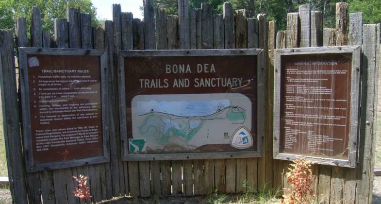 Trailhead sign at Bona Dea Trails and Sanctuary. Photo by USCOE.