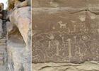 Left: Narrow steps along trail,  Right: Petroglyph Point panel.