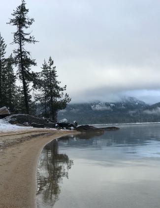 Dusting of snow along the lake. Photo by Kristy Canright.