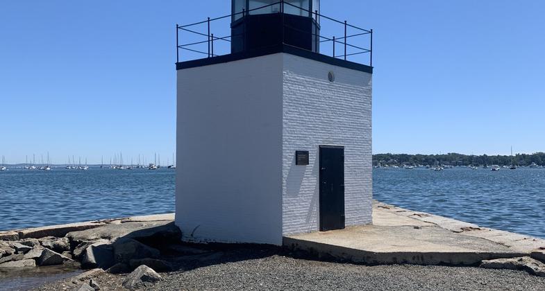 Solar-powered Derby Light (1871) marks the end of Derby Wharf.