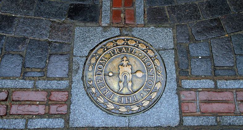 Freedom Trail marker. Photo by Ingfbruno.