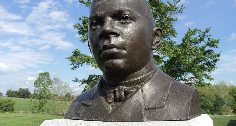 Bust of Booker Taliaferro Washington at the site of the Booker T. Washington National Monument, Franklin County, Virginia. Photo by MarmadukePercy.