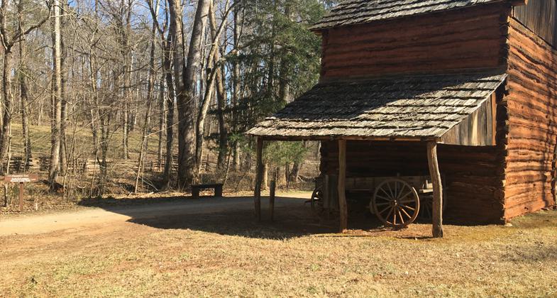 The heritage trail begins at the replica tobacco barn. Photo by Donna Kridelbaugh.