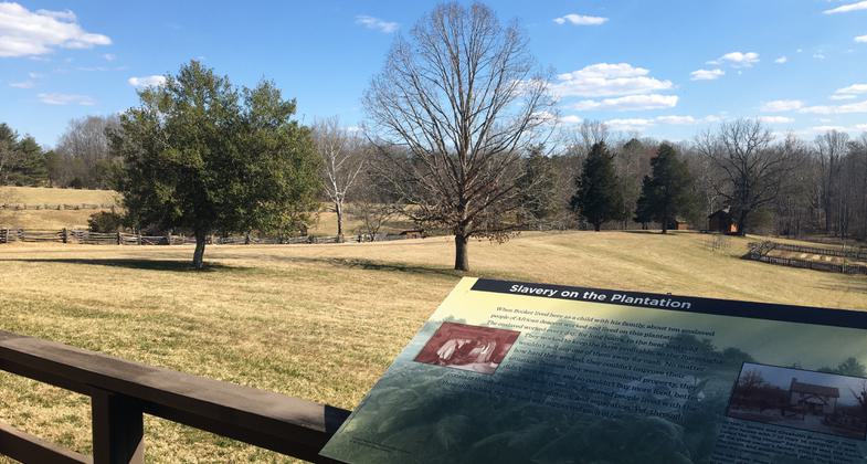 Access to trails behind visitor center, overlooking the Burroughs plantation and birth site of Booker T. Washington. Photo by Donna Kridelbaugh.