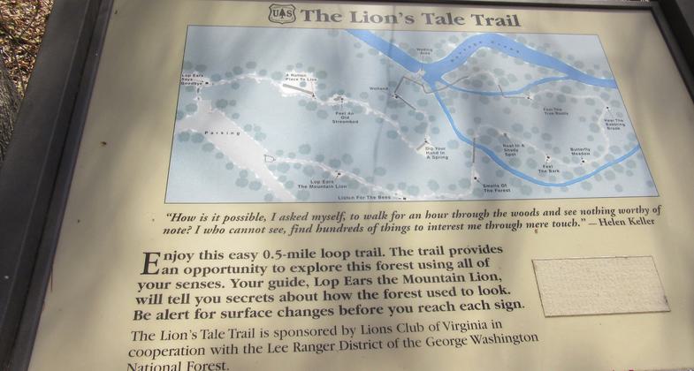 One of the braille interpretive signs on the trail. Photo by Lions Club: Basye-Bryce Mtn.