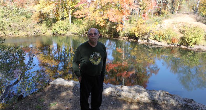 East Brimfield Trail at location of Grand Trunk bridge by Quinebaug in fall. Photo by Ken Lucier.