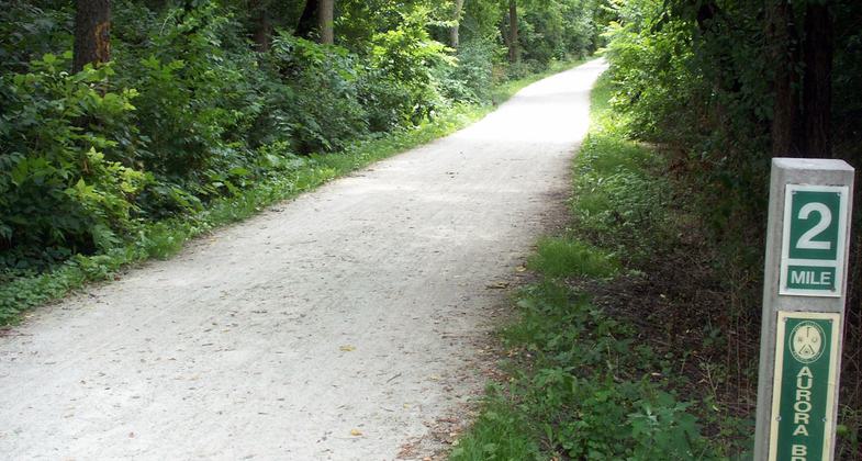 2-mile marker of the Aurora Branch of the Illinois Prairie Path. Photo by Tomjackson/wiki.