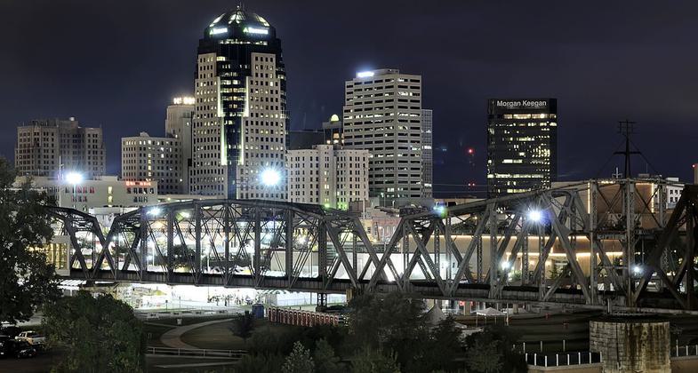Downtown Shreveport, LA as seen from the Bossier City bank of the Red River. Photo by Shreveport-Bossier Bureau.