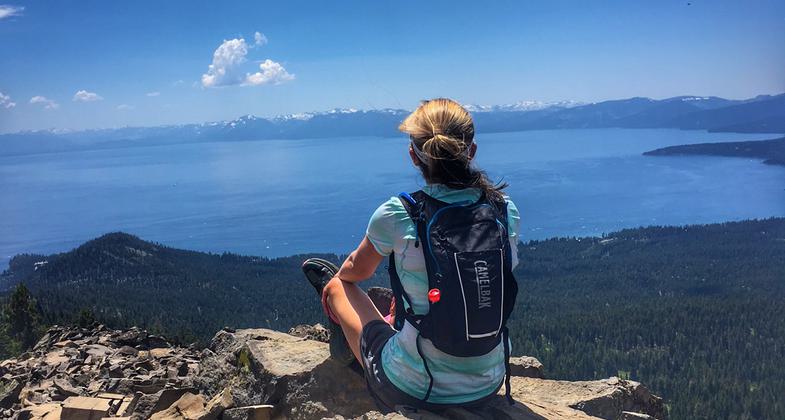 Jenelle Potvin on the Tahoe Rim Trail running home to Truckee. Photo by Lucas Horan.