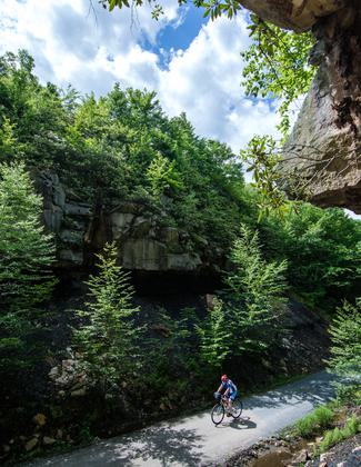 Twin Rocks and waterfall. Photo by Lance Harshbarger.