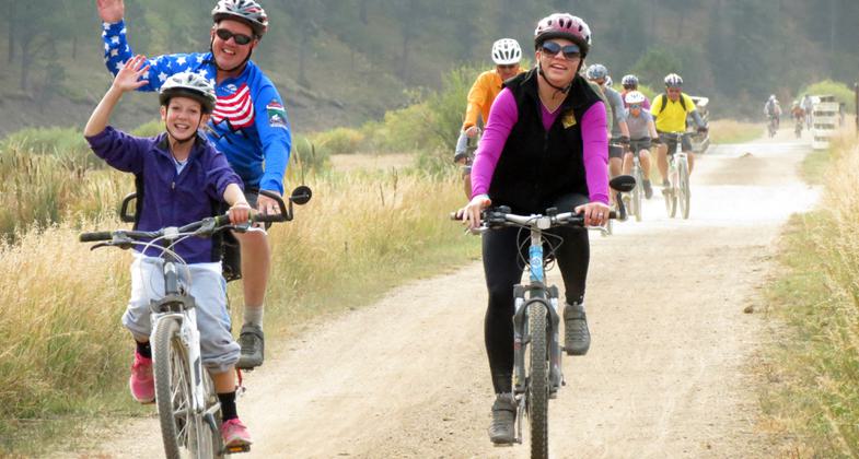 A family of bicyclers are enjoying the George S. Mickelson Trail. Photo by Brooke Smith.