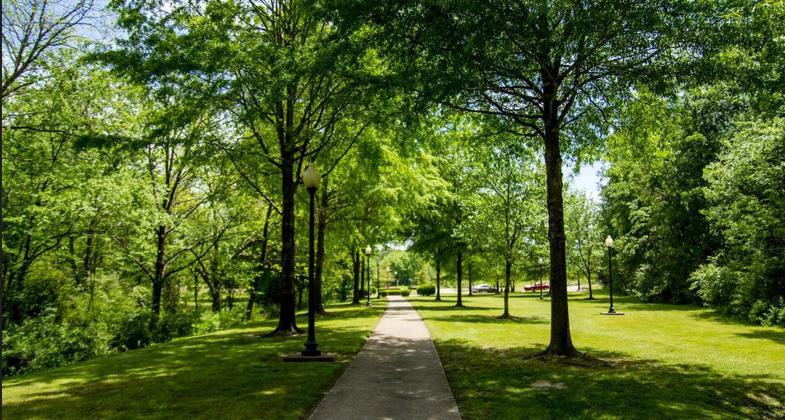 Landscape and statuary along the Kitty Dill Memorial Parkway. Photo by West Point Main Street.
