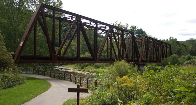A historic rail crossing of the Oil Creek and Titusville Railroad at Oil Creek State Park. Photo by Jason Pratt.