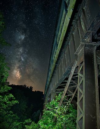 The Milky Way featured alongside the 450-foot Breeden Trestle. Photo by John O'Connell Photography.