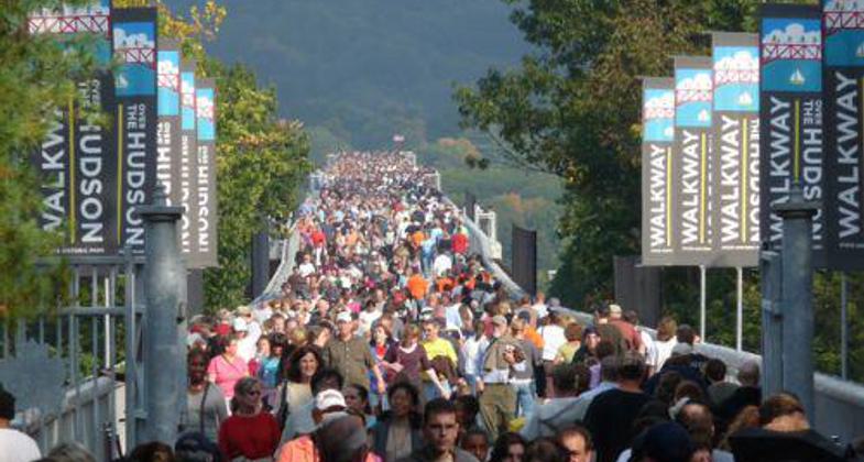 Celebration opening the old railroad bridge as a trail.