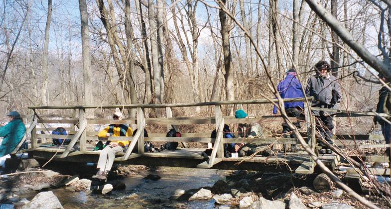 Installing bridge at Elk Neck State Forest. Photo by Carl M. Smith.
