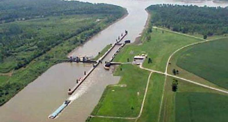 The Lock & Dam at the confluence of the Kaskaskia River and the Mississippi River.