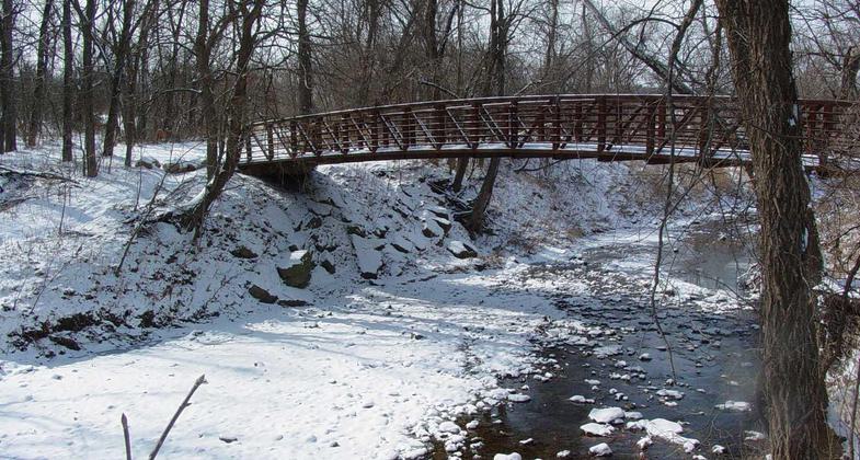 Frozen creek and bridge. Photo by Bill Maasen.