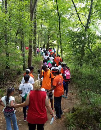 Guided hike to the waterfall. Photo by Tasha Simon.