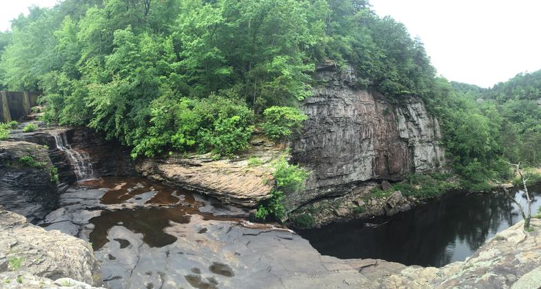 A trail passes above DeSoto Falls in Northeastern Alabama. Photo by Chris Sheffield.