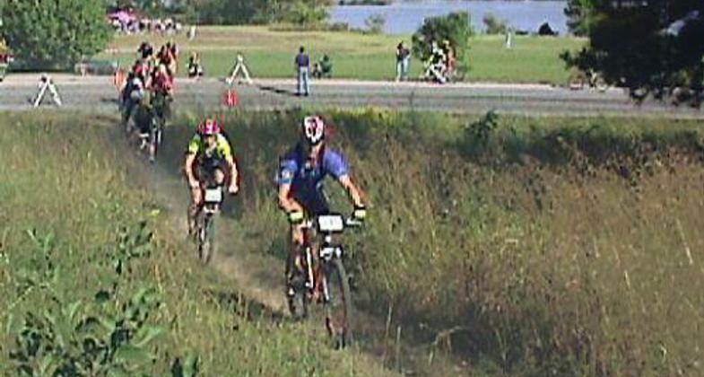 Bicyclists starting out on the trail.