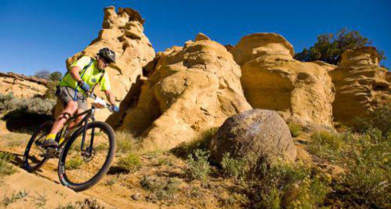 Paul DeWitt, rider passes one of the many formations on the High Desert Trail System during the High Desert Screamer. Photo by Brian Leddy