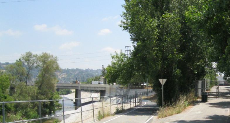LA River Trail Entrance at Crystal Street, Facing.