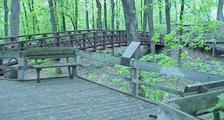 WWII rest area and Pelechek Bridge on Veterans Trail. Photo by Jeffrey H. Peck