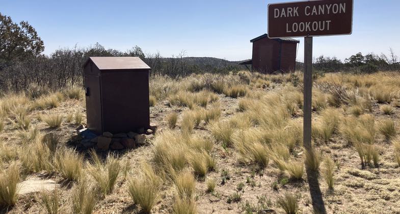 Water Cache Box at Forest Road 201 and Dark Canyon Lookout. Photo by Jennifer Foote.