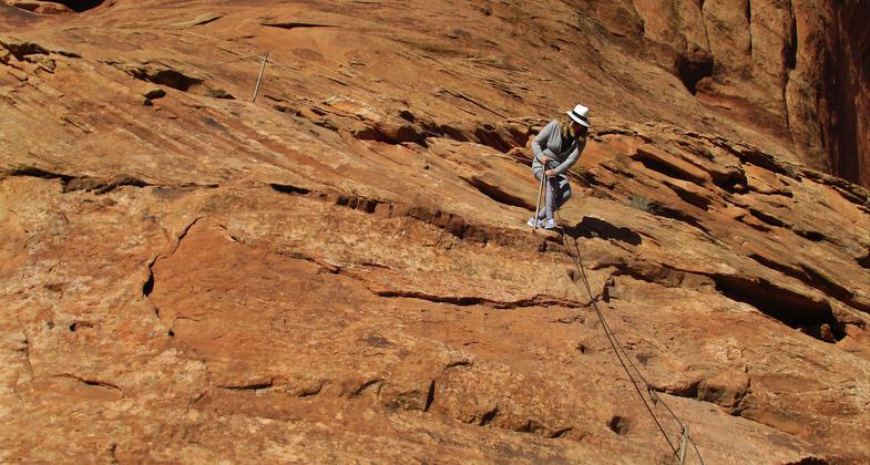 Look out for the Corona Arch Cliff Monster - he's right behind you!. Photo by Valerie A. Russo.