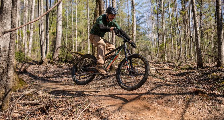 Get some air on the 700+ acre Murphy Watershed property. Photo by Piney Knob Trail System.