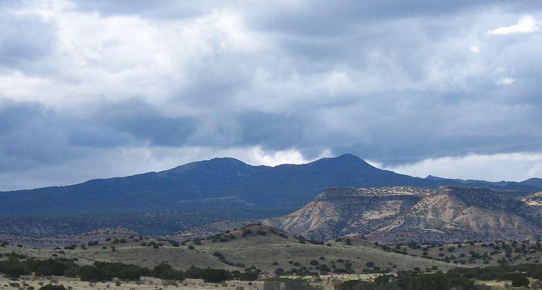 Mount Taylor as seen from the village of Encinal, New Mexico. Photo by Charles Xavier/wiki.