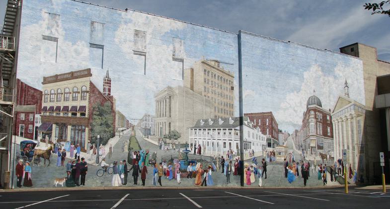 Mural in Salisbury Historic District. Photo by Ncpappy creative commons.