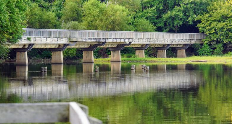 Vied of the bridge from the dock at Shelley Lake Park. Photo by Martin Brossman.
