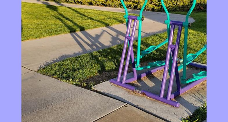 The trail has exercise equipment, including a two-person elliptical.