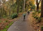 Bicycle commuters use the Willamette River Trail to quickly get across town.
