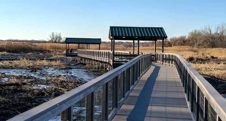 Wildlife observation deck on the East Impoundment Trail. 12-1-2017. Photo by Jim Walla.