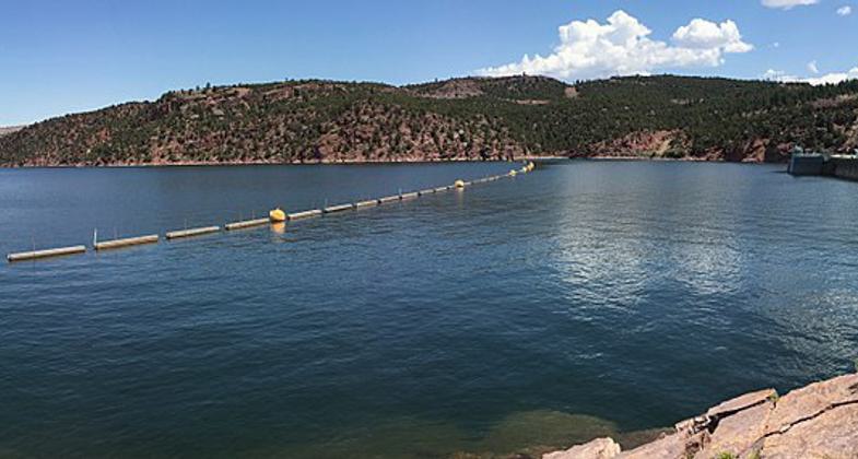Flamig Gorge Dam from visitor center. Photo by Fredlyfish4 wiki.