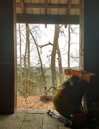 Settling in for the night at Indian Creek Shelter after a rainy day of hiking.