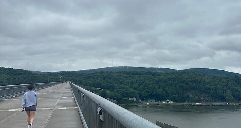 Celebration opening the old railroad bridge as a trail.