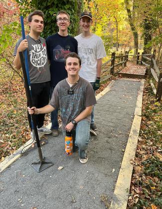 Mormon Missionary Volunteers build raised footpath on the Barclay Farmstead Nature Trail, Cherry Hill, NJ